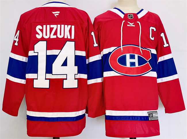 Mens Montreal Canadiens #14 Nick Suzuki Red 2024-25 Stitched Jersey